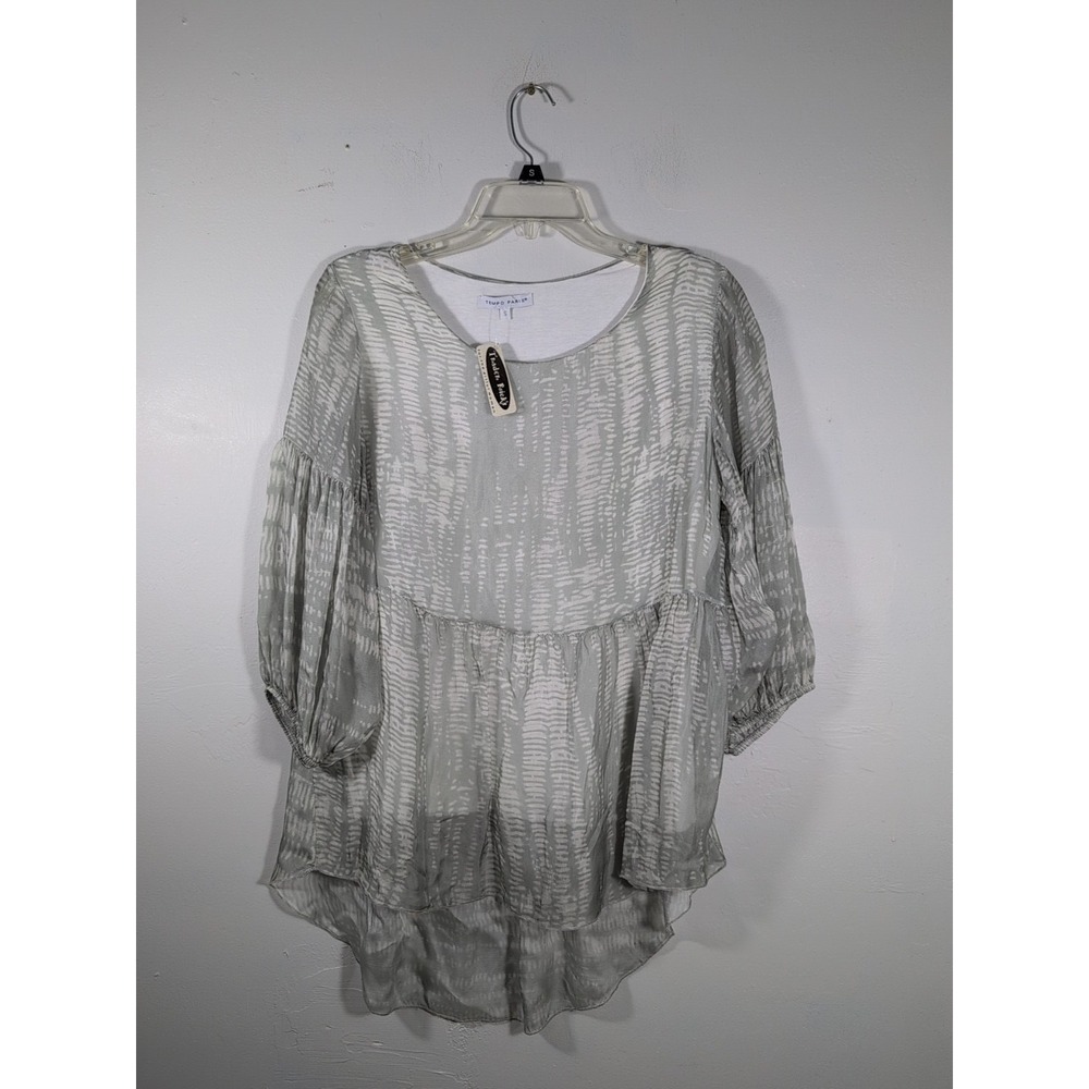 Tempo Paris Layered Silk ‎ Sheer Top Size Small Grey & White
